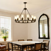 Black Wagon Wheel Chandelier 31.5 Inch Modern Farmhouse Glass Pendant Light 12-Light Ceiling Hanging Lighting Fixtures for Living Room Dining Room Kitchen Island Foyer--NO INCLUDED BULBS
