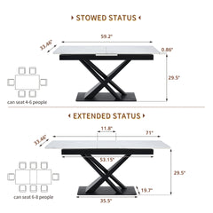 Modern Dining Table with White Marble MDF Veneer Paper Tabletop and Geometric X-Frame Metal Spray-Painted Legs, Sturdy Metal Base for Contemporary Kitchen or Dining Room (White Marble, 1 Table)