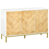 HOMCOM 3 Door Sideboard Buffet Cabinet, Kitchen Cabinet, Coffee Bar Cabinet with Chevron Pattern, Adjustable Shelf and Metal Legs, Natural Wood