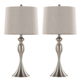 Ashland 27" Contemporary Metal Table Lamp in Brushed Nickel with Grey Textured Linen and Brushed Nickel Laser Cut Shade from Grandview Gallery by LumiSource - Set of 2