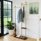 70" Tall Industrial Coat Rack for Entryway, Solid Wood & Stainless Steel Clothing Rack, Double Layer Hanger for Coats, Hats, Bags, Scarves, Shoes Storage, Vintage Wood Grain & Metal, Heavy Duty