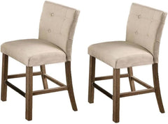 Set of 2 Upholstered Counter Dining Chair, Tufted Back Padded Seat Dining Room Kitchen Stool with Footrest, Light Gray