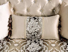 Dark Cherry And Beige Finish Traditional Style 1pc Chair Rolled Arms Edge Bracket Feet Curved Details Accent Pillow