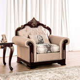 Dark Cherry And Beige Finish Traditional Style 1pc Chair Rolled Arms Edge Bracket Feet Curved Details Accent Pillow