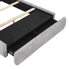 1pc Queen Size Luxurious Bed Frame Upholstered in a Soft Chenille Fabric High Padded Headboard Sleek Footboard Features Integrated Functionality Offering Hidden Storage Bedroom Furniture Pewter Color