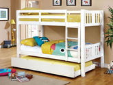 Transitional Style Wooden Bunk Bed Twin Over Twin Attached Footboard Ladder Rails And Lock Joint White Trundle-Included