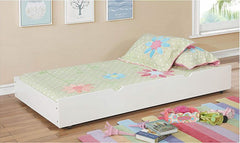 White Finish Full Over Full Bunk Bed Transitional Style Attached Ladder Upper Bed Rails Trundle-Included