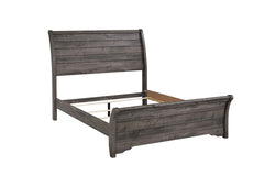1pc Contemporary Design King Sleigh Bed Horizontal Lines Gently Sloped Curved Headboard Gray Finish