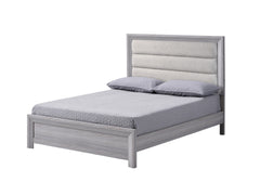 1pc Queen Panel Bed Plush Channel Tufted Headboard Neutral Gray Driftwood Finish Contemporary Design