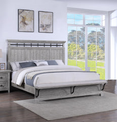1pc Rustic Charm Footboard Bench Panel King Bed Soft Greige Natural Wood Grain Solid Wood