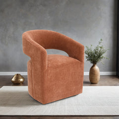 Rustic Orange Finish Contemporary Style 1pc Arm Chair With Caster Barrel Back Design Neutral Textured Fabric Primary Living Room