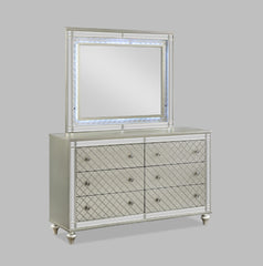 1pc Glam 6-Drawer Bedroom Dresser Diamond Patterned Drawer Fronts Silver Finish