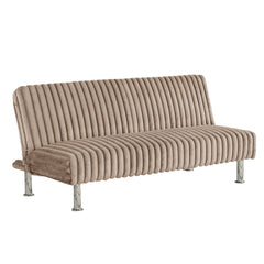 Futon Sofa Contemporary Style Easy Convert Into Bed With Extra Support Leg Armless Chrome Finish Base Legs Taupe Finish