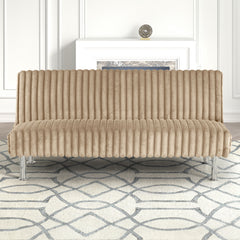 Futon Sofa Contemporary Style Easy Convert Into Bed With Extra Support Leg Armless Chrome Finish Base Legs Taupe Finish