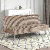 Futon Sofa Contemporary Style Easy Convert Into Bed With Extra Support Leg Armless Chrome Finish Base Legs Taupe Finish