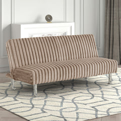 Futon Sofa Contemporary Style Easy Convert Into Bed With Extra Support Leg Armless Chrome Finish Base Legs Taupe Finish