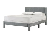 1pc Contemporary Plush Upholstered Headboard Ribbed Texture Low-profile Frame Unobtrusive Legs Full Platform Bed Light Gray Bedroom Furniture