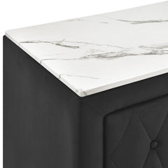 1pc Black Nightstand Upholstery Fabric Faux Marble Top Two Storage Drawers Wooden Bedroom Furniture