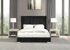 Bedroom Furniture Black Color Contemporary 1pc Twin Size Bed Fur Chenille Fabric Mattress Ready