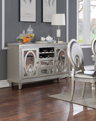 Contemporary Silver 1pc Server Solidwood Storage Drawers Mirror Tile Accents Server Dining Room Furniture