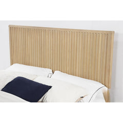 Queen Size Wooden Platform Bed with Fluted Panels Headboard – Modern Minimalist Design, Light Oak Finish