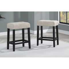 3-Piece Black/Beige Faux Marble Finish Counter Height Set, Tufted Seat Stool with Footrest, Contemporary Style Bar Set