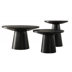 22 in. Round Wood End Table Modern Living Room Sofa Side Table with Pedestal Base, Black