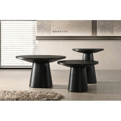 29 in. Round Wood Coffee Table Modern Living Room Sofa Table with Pedestal Base, Black