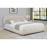 Contemporary Bedroom Low-Profile Queen-Size Platform Bed, Wood Frame, Soft Fleece Fabric Upholstered Bed, Cream