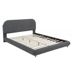 Contemporary Bedroom Low-Profile Queen-Size Platform Bed, Wood Frame, Soft Fleece Fabric Upholstered Bed, Gray