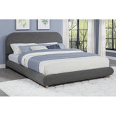 Contemporary Bedroom Low-Profile Queen-Size Platform Bed, Wood Frame, Soft Fleece Fabric Upholstered Bed, Gray