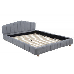 Light Blue Velvet Upholstered Queen Platform Bed, Modern Bedroom Furniture Wood Low Profile Bed Frame