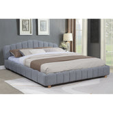 Light Blue Velvet Upholstered Queen Platform Bed, Modern Bedroom Furniture Wood Low Profile Bed Frame