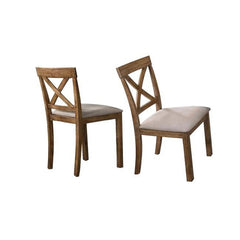 Transitional 6 Pieces Driftwood Dining Set, Antique Oak Wood Finish Dining Table Bench and 4 side Chairs with Open X-Back, Cushion, Natural Oak
