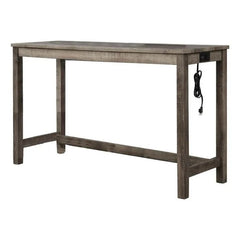 Transitional 3 Piece Counter Bar Dining Set Solid Wood Bar Table with Electric Outlet and 2 USB Ports, Counter Height Bar Stool Tufted Seating, Antique Oak