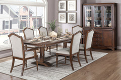Formal Traditional Dining Set 7pc Table with Extension Leaf and 2 Armchairs 4 Side Chairs Cherry Finish Fabric Upholstery Nailhead Trim Wooden Furniture
