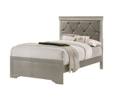 Modern 1pc Beige Champagne Finish Twin Size Panel Youth Bed Wooden Crocodile Texture PU Upholstered Headboard Crystal-Like Button Tufted Fabric Bedroom Furniture