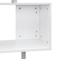 55" 360° Rotating Corner Computer Desk Modern L-Shaped Home Office Workstation with 3-Tier Storage Shelves, Bookshelf, White