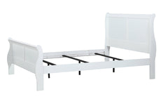Louis Phillipe White Finish King Size Panel Sleigh Bed Solid Wood Wooden Bedroom Furniture