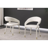 Modern Faux Leather Dining Chair Set of 2, Wooden Legs with Gold Accent Tips, Cream