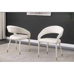 Modern Faux Leather Dining Chair Set of 2, Wooden Legs with Gold Accent Tips, Cream