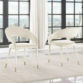 Modern Velvet Dining Chair Set of 2, Wooden Legs with Gold Accent Tips, Cream