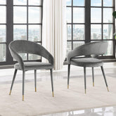 Modern Velvet Dining Chair Set of 2, Wooden Legs with Gold Accent Tips, Gray