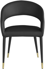 Modern Faux Leather Dining Chair Set of 2, Wooden Legs with Gold Accent Tips, Black
