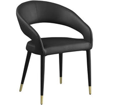 Modern Faux Leather Dining Chair Set of 2, Wooden Legs with Gold Accent Tips, Black