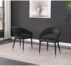 Modern Faux Leather Dining Chair Set of 2, Wooden Legs with Gold Accent Tips, Black