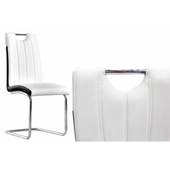 Dining Chair Set of 2, Faux Leather Upholstered Kitchen Side Chair with Metal Legs, White