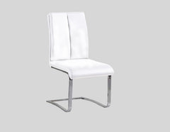 White Faux Leather Upholstered Dining Chair Set of 2, Chrome Finish Metal Frame Side Chairs