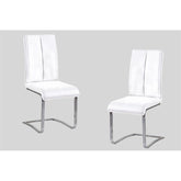 White Faux Leather Upholstered Dining Chair Set of 2, Chrome Finish Metal Frame Side Chairs