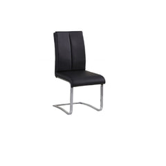 Black Faux Leather Upholstered Dining Chair Set of 2, Chrome Finish Metal Frame Side Chairs